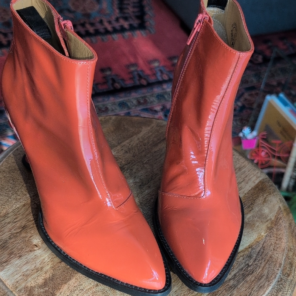 John Fluevog The Powerhouse Rashida patent ankle boots in Orange - Picture 11 of 12